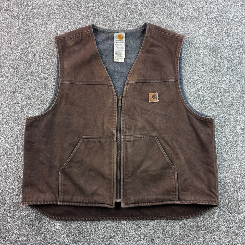 Carhartt Sandstone Duck Vest Men 2XL Brown Cotton Workwear V19 DKB